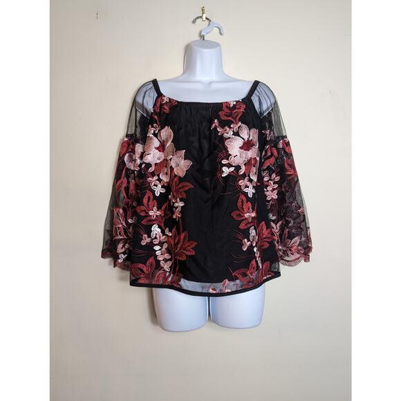VaVa by Joy Han Embroidered Magnolias Mesh Off Shoulder Top - Picture 2 of 10